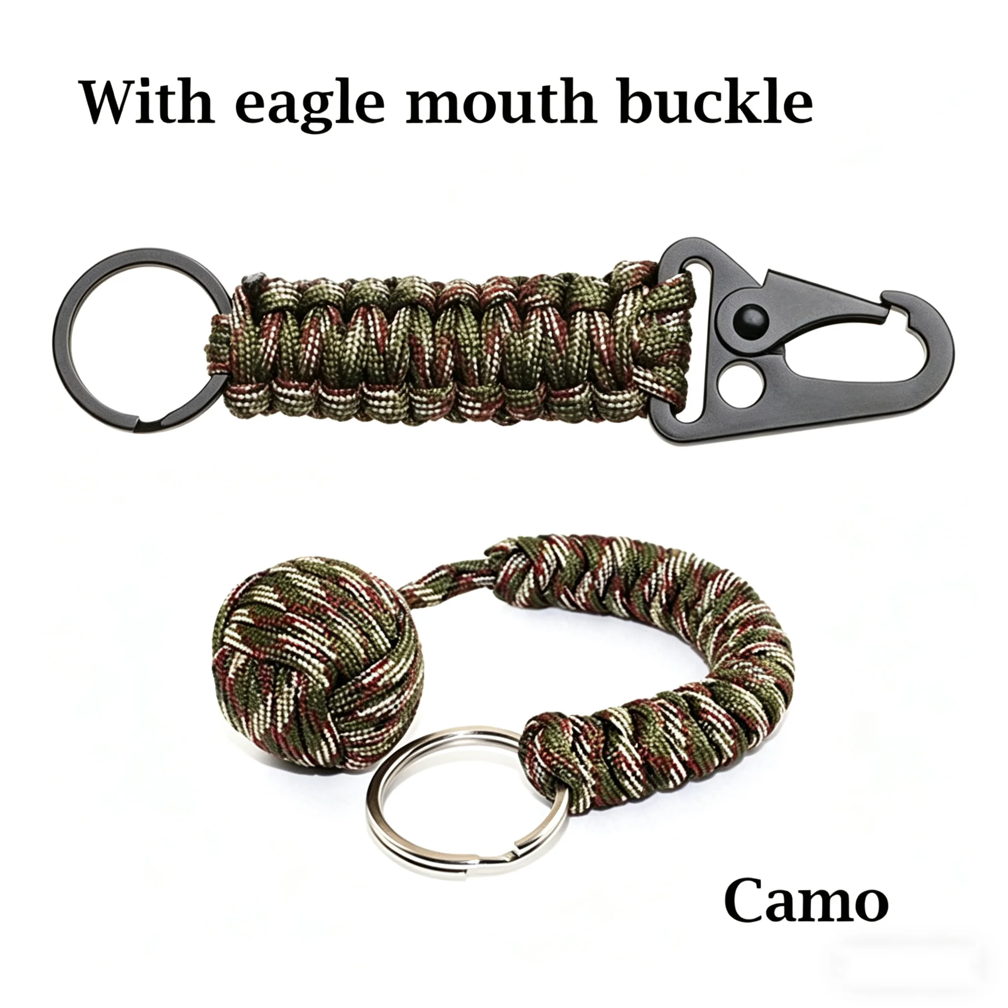 Outdoor-Selbstverteidigungs-Paracord-Schlüsselanhänger mit Adlermaul-Schnalle, Affenfaust-Stahlkugel, Outdoor-Sicherheitsschutz-Zubehör