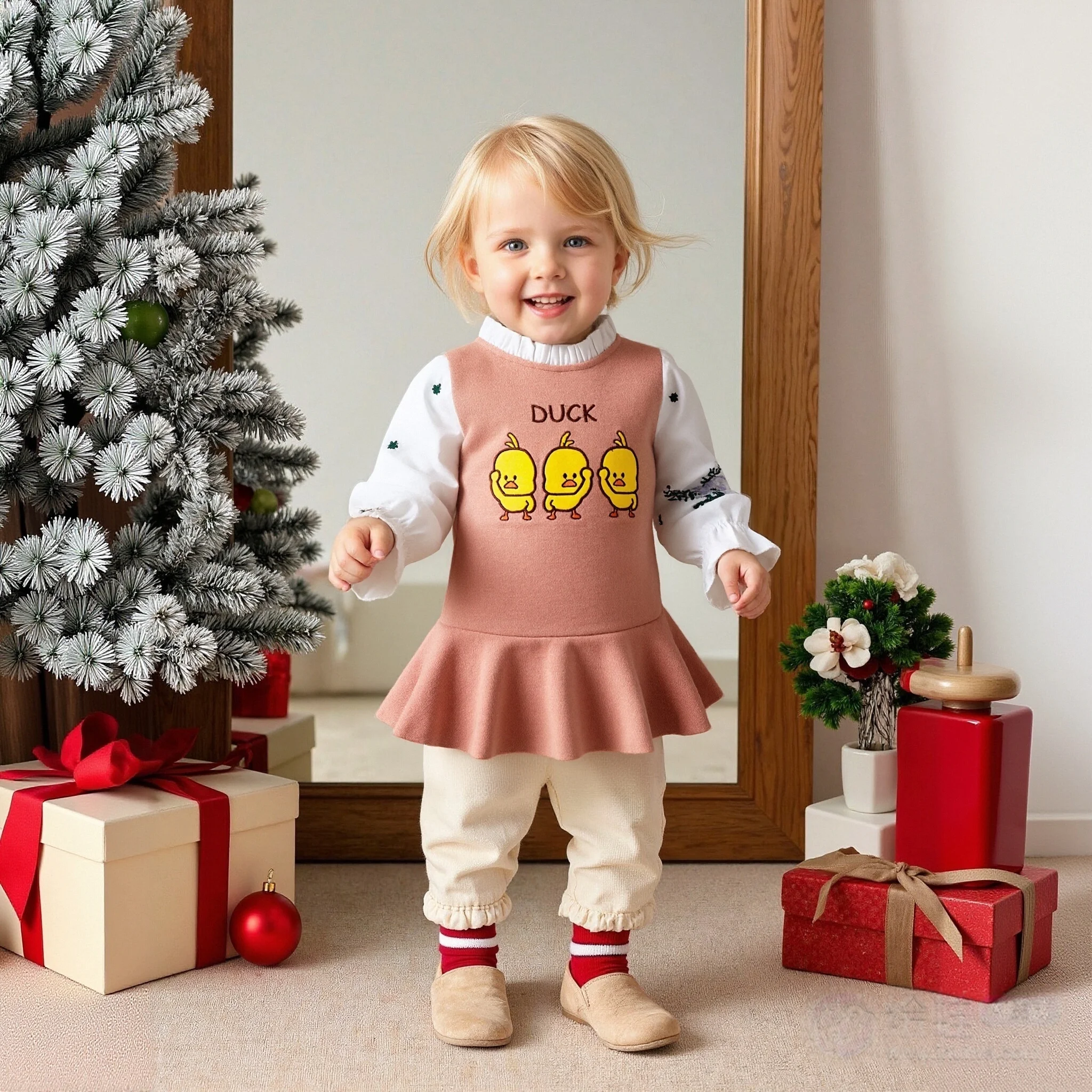 

Baby Girl Clothes Spring And Autumn Cartoon Duck Pattern Fake Two Piece Simple Baby Girl Blouse Cute Casual Girls Tops