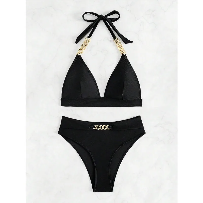 Sling cross bikini two-piece suit, split swimsuit backless split leopard print
