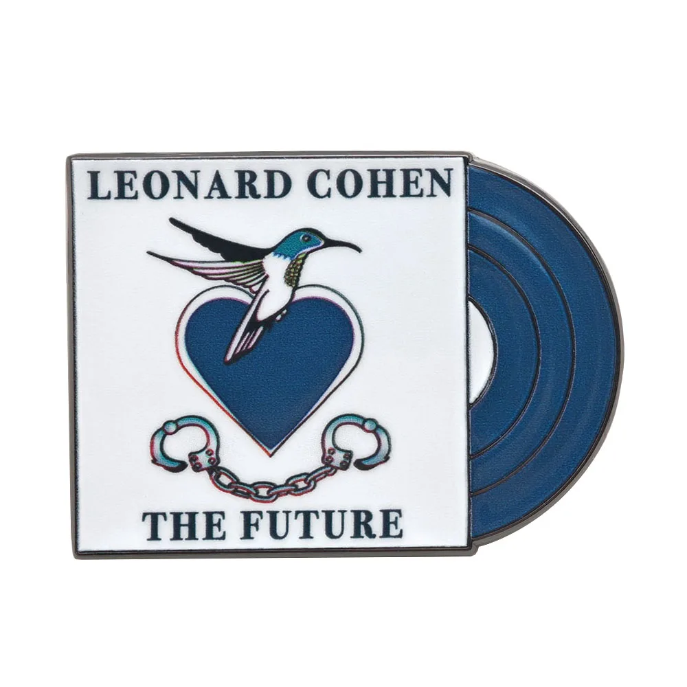 Leonard Cohen The Future Brooch Folk Rock Music Star Lapel Pin Blue Vinyl Record Metal Badge Hummingbird Heart Fan Jewelry Gift