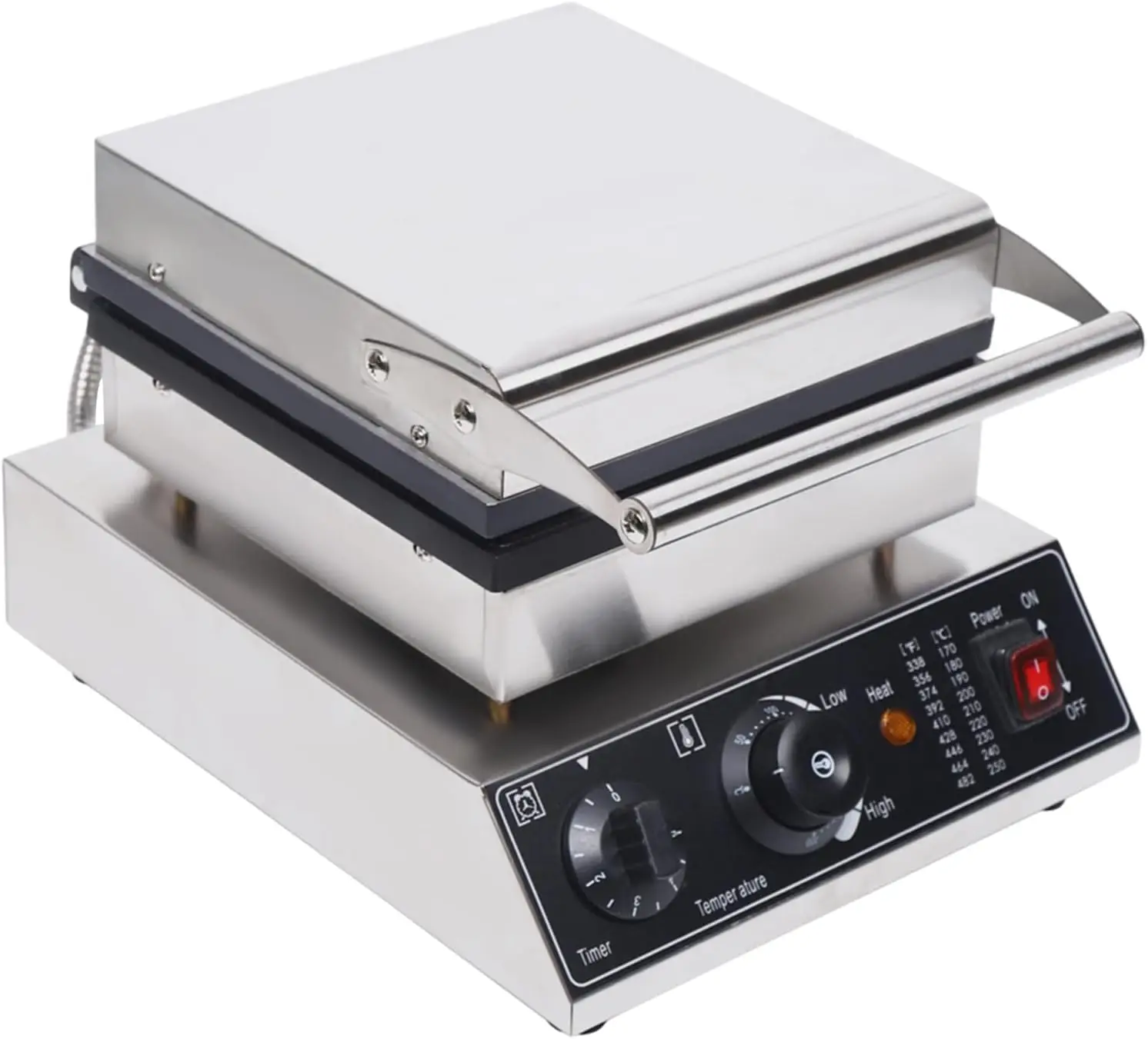 Juego de desayuno de 1750w, máquina para hacer gofres de acero inoxidable, gofrera cuadrada, platos extragrandes antiadherentes, Control de temperatura y tiempo