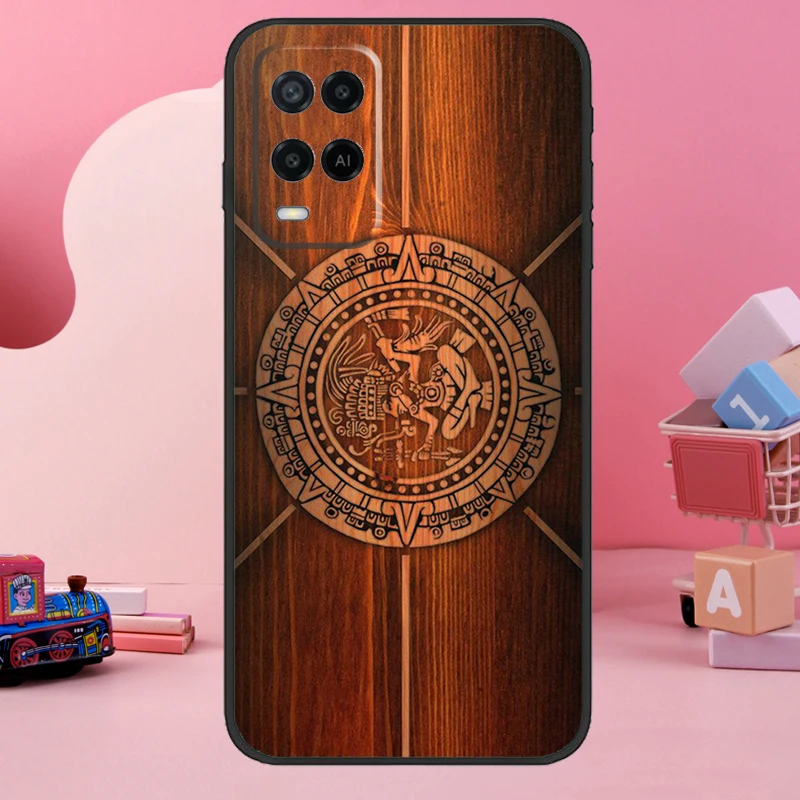 Mayan Calendar Wood Pattern Case For OPPO A57S A54S A96 A76 A16 A5 A9 A53 A15 A54 A74 A94 A78 A98 A17 A77 A52 A72 A93