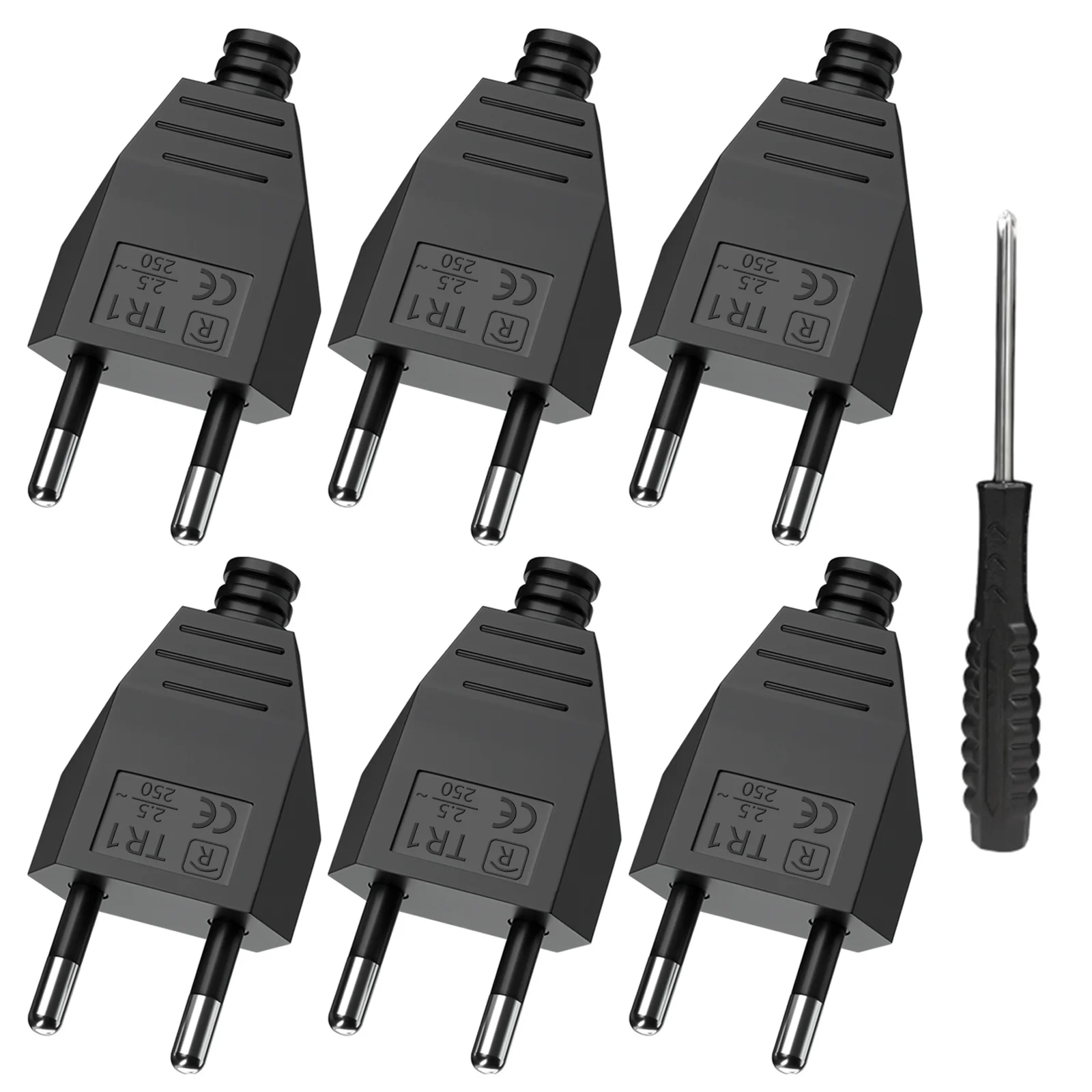 4/6/8pcs EU Plug Adapter, Replaceable Wiring Male Plug Connector 110-250V Schuko Power Cord Wired Power Socket with Screwdriver