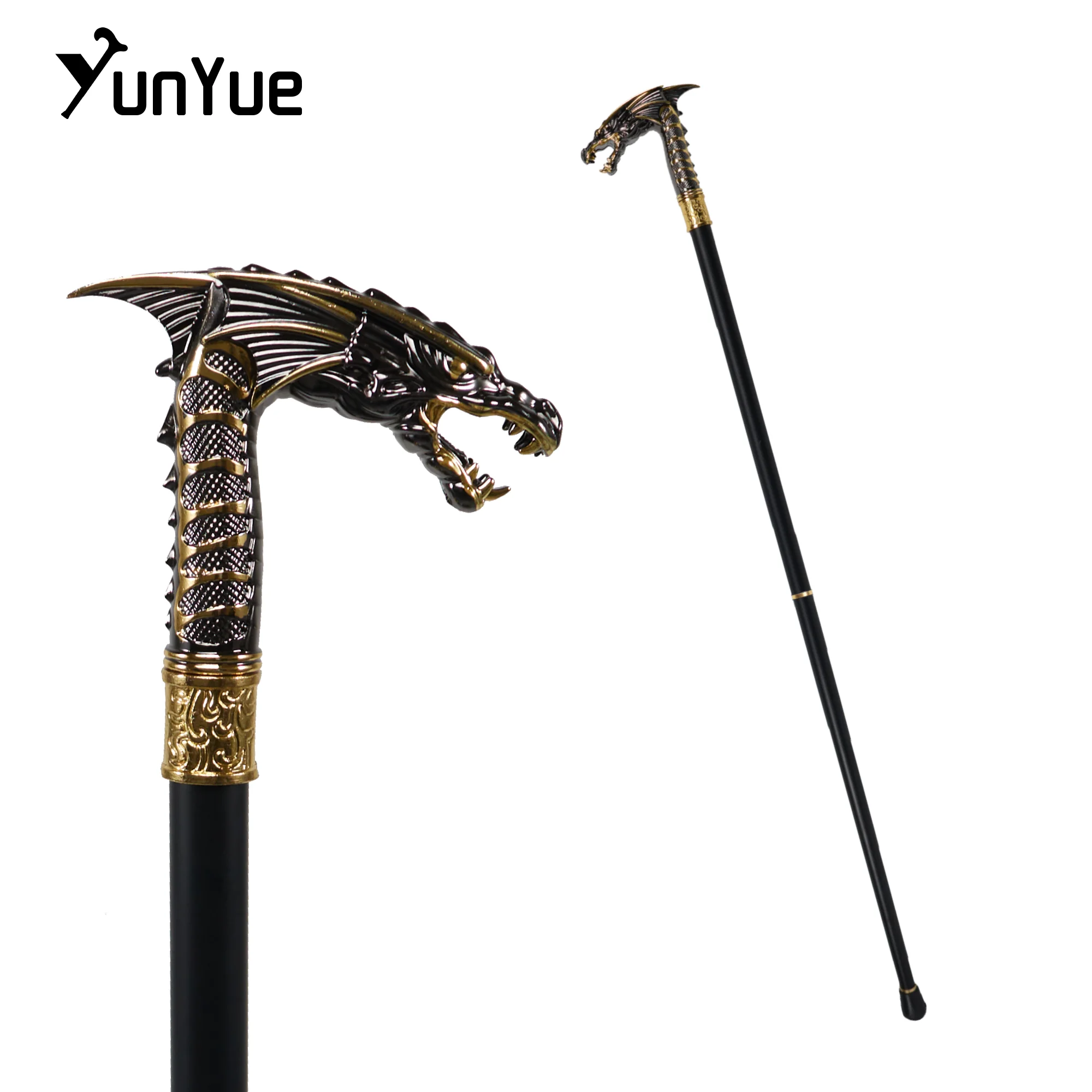 Vintage preto ouro dragão bengala cavalheiro coleções elegante bengala cosplay fotografia filme adereços muleta 93cm