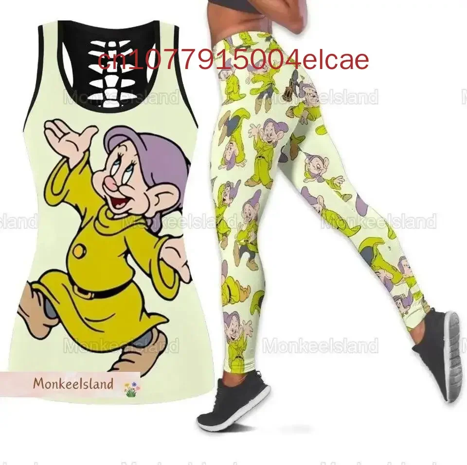 Disney Dopey Dwarf Women Cutout Tank Top Leggings Yoga Set Summer Fitness Leggings Tracksuit Disney Hollow Tank Top Leggings Set