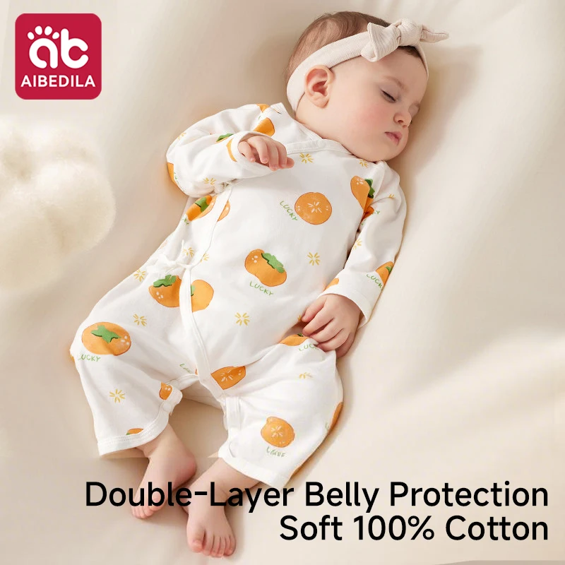 AIBEDILA Newborn Butterfly Romper Pure Cotton Infant Kimono Jumpsuit Spring Autumn All Season Baby Long Sleeve Bodysuit For 0-6M
