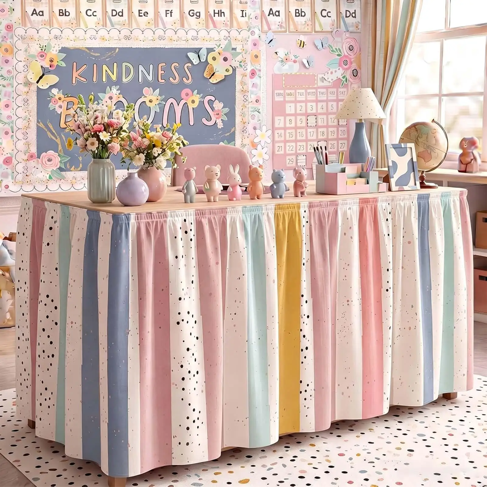 Colorful Table Skirt 75 x 180cm Back To School Classroom Decor For Teachers Workspace Birthday Celebration Event Decoration