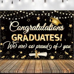 2024 Graduation Backdrop Class of 2024 Congratulation Graduates Black Gold Glitter Balloons Background Booth Photo Banner Decors