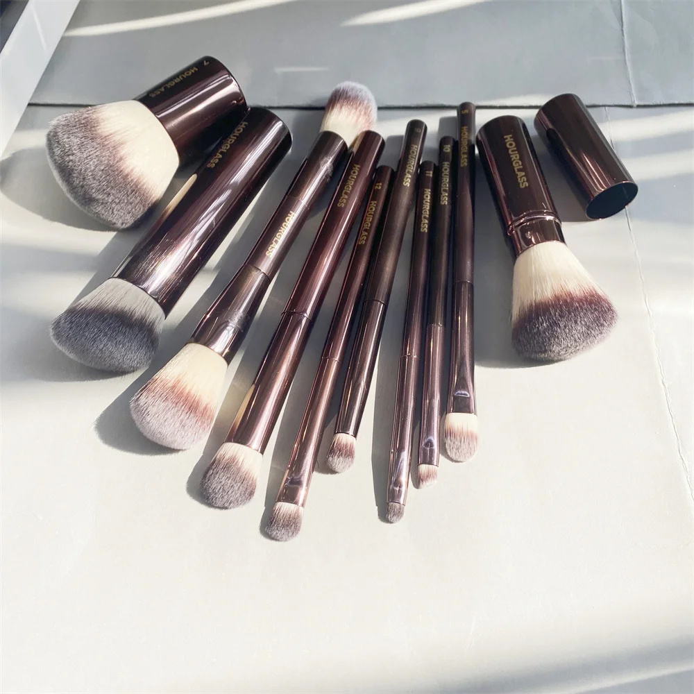 Hourglass Makeup Brushes Set - Luxury Powder Blush Eyeshadow Crease Concealer eyeLiner Smudger Metal Handle Brushes