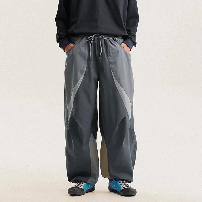 Men Outdoor Lightweight Quick Dry Ultra Loose Casual Splice Wide Leg Techwear Track Cargo Pants Women Streetwear Baggy Trousers