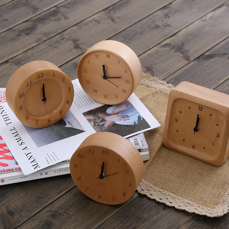 Beech wood alarm clock, simple home furnishings, study, bedside clock