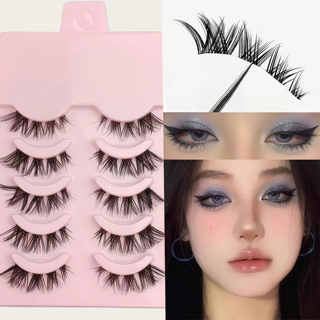 5 Pairs of Fox-style Slanted Lifted False Eyelashes, One-Piece, a Game-Changer for Hooded Eyes, Light European-Style Full-Strip