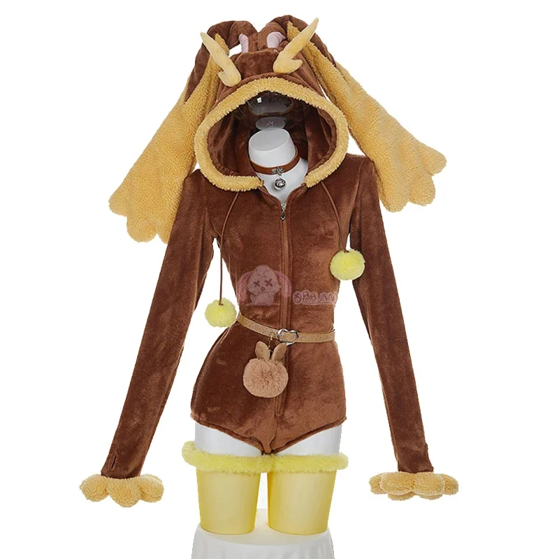 

Anime Lopunny Cosplay Costumes Women Sexy Hooded Bodysuit Socks Suit Cartoon Flannel Kawaii Pajamas Jumpsuit Halloween Clothes