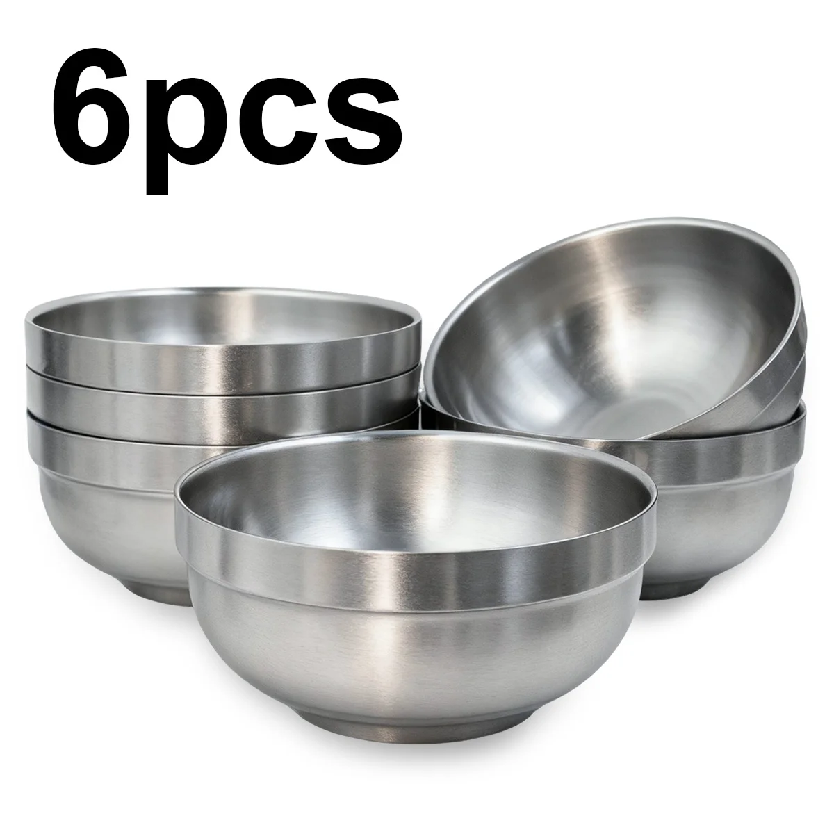 

6pcs stainless Steel Bowls, 5.31inches, Double-Walled Metal Serving Dishes Uses For Sauces, Noodle, Ice Cream