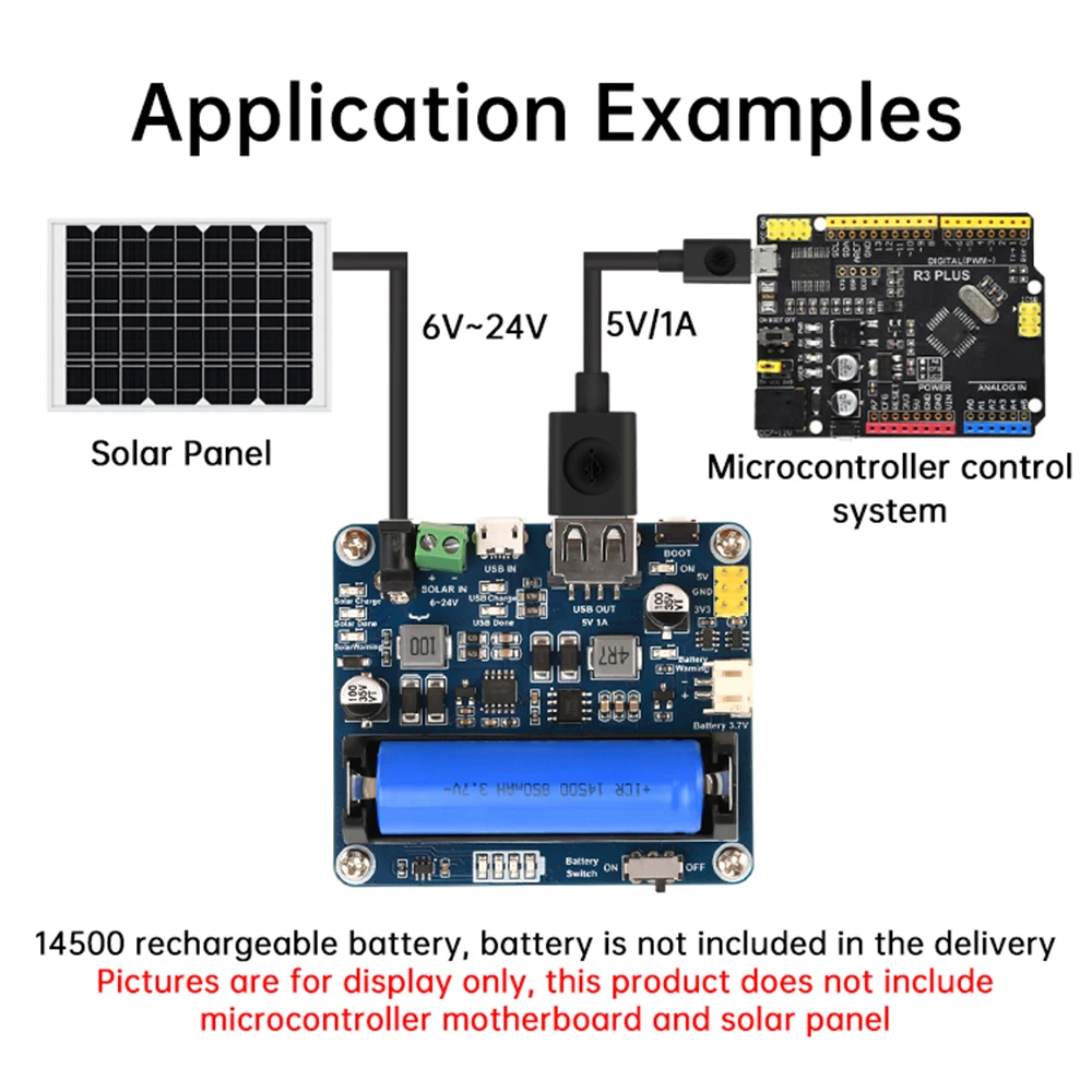 Solar Power Management Module for 6V-24V Solar Panel Support MPPT Onboard 14500 Battery Holder without Battery