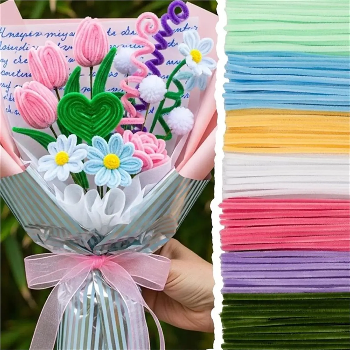 11·11COUPON 700PCS Pipe Cleaners Flower Kit , 7 Colors Pipe Cleaners Flowers Kit Macaron Pastel Pipe Cleaner for Art Projects