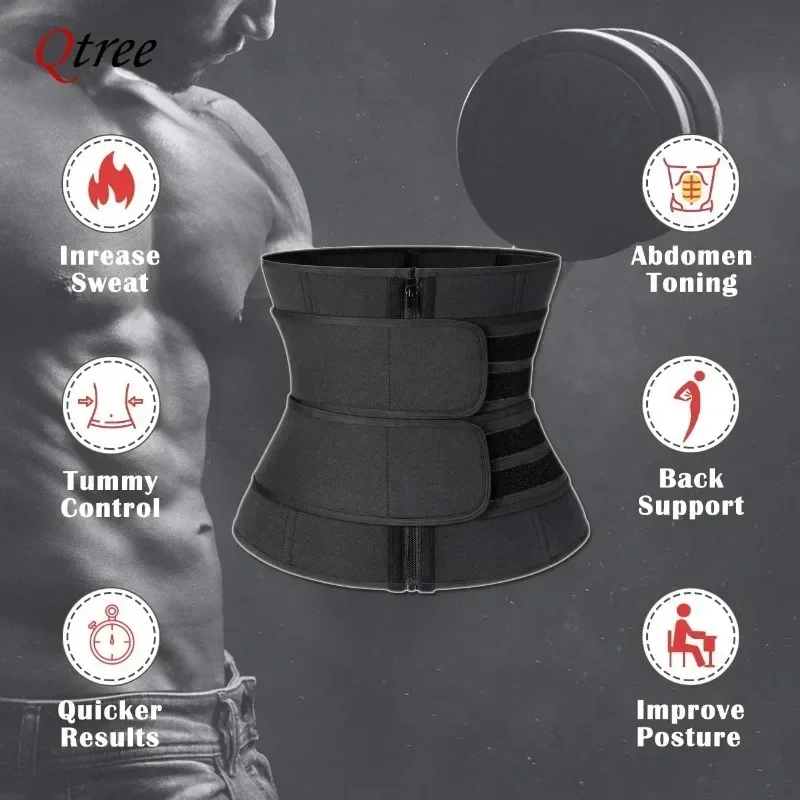 Qtree Men Waist Trainer Slimming Body Shaper Weight Loss Shapewear Belt Belly Shapers Sweat Trimmer Belt Reducing Slim Girdle