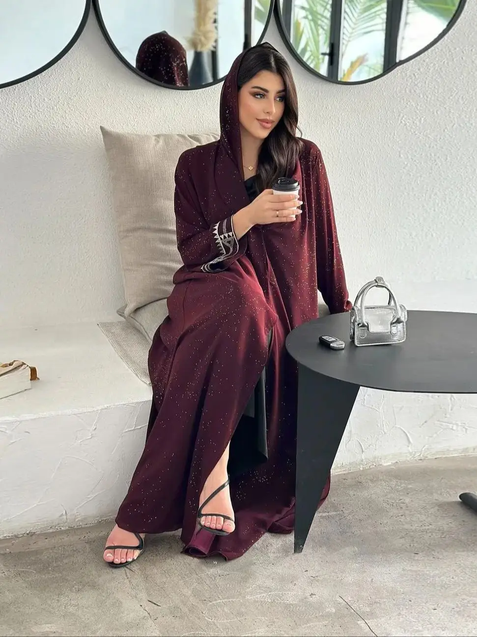 Fashion Embroidery Muslim Dress Robe Syari Female Full Length Opened Lapel Abaya Muslim Dress Worship Service Abaya wy2020