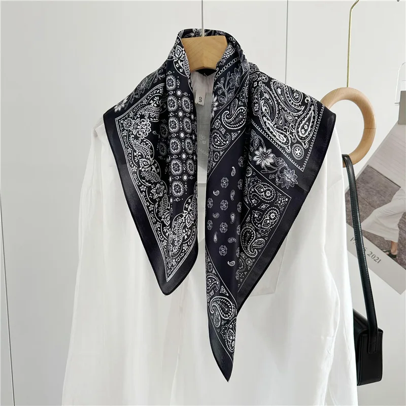 OMEA-Foulard de tête rétro pour femmes, 100% pur, mode moderne, petit carré, version coréenne, motif cachemire noir, luxe