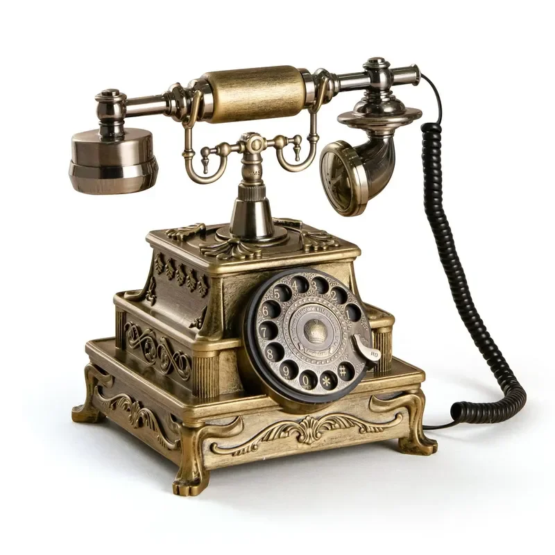 Vintage Rotary Dial Telephone White Crackle Finish Wired Landline Phone with Recording Function Retro Home Decor for Wedding