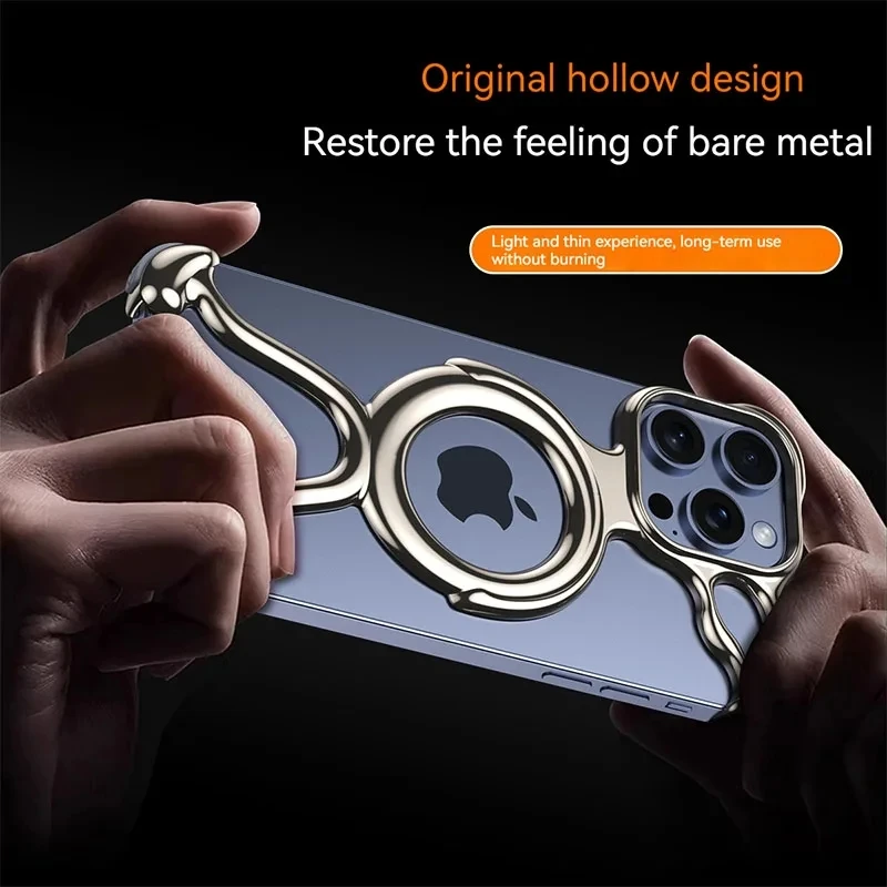 Magnetic Liquid Metal Phone Case For iPhone 15 16 17 Pro Max With AirBag Shockproof Bumper Irregular Metal Anti-fall Cover