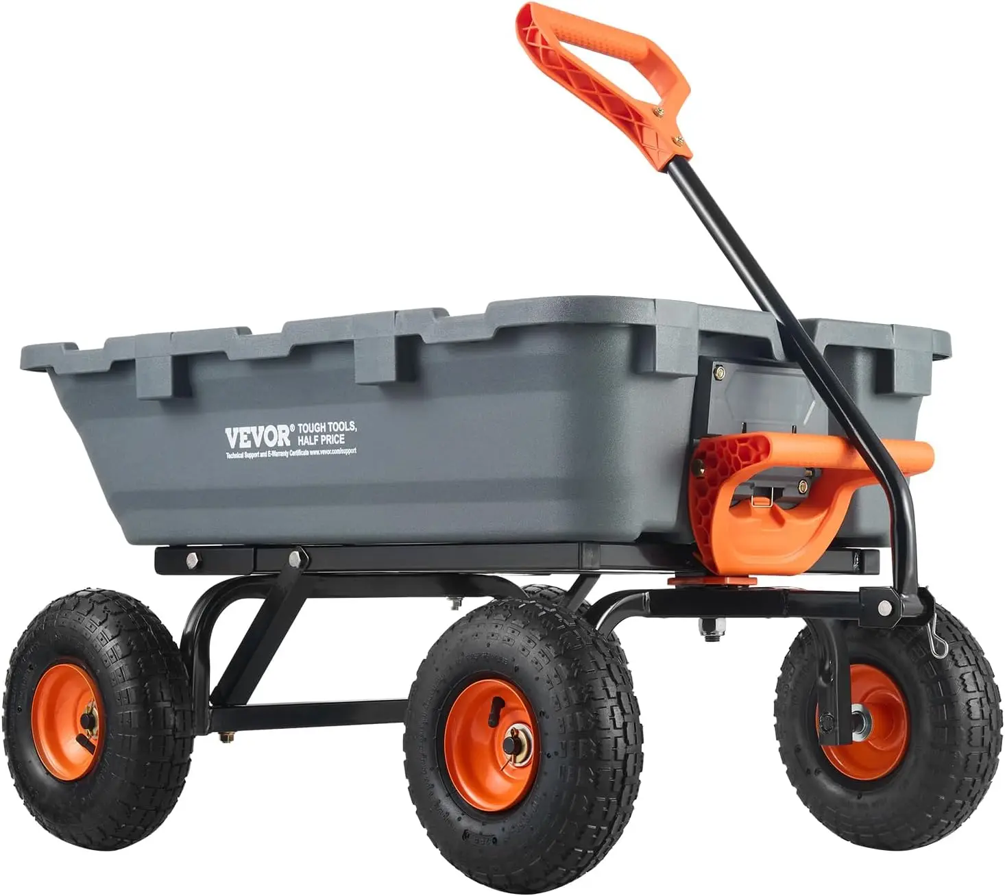 800lbs Poly Dump Garden Cart, Heavy Duty Yard Dump Cart Wagon, 4 Wheel Wheelbarrow with 10in Tires, 180°Rotating Handle