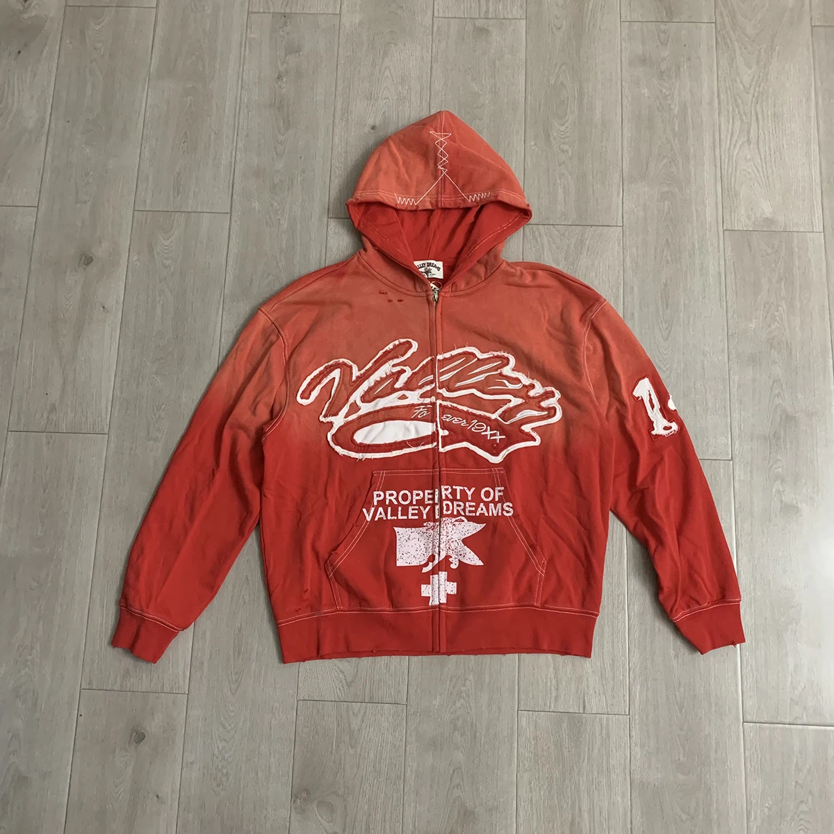 Streetwear Patchwork Letter Embroidery Zipper Terry Hooded Hoodie for Men Distressed Hole Cardigan Sweatshirt Jacket Oversized