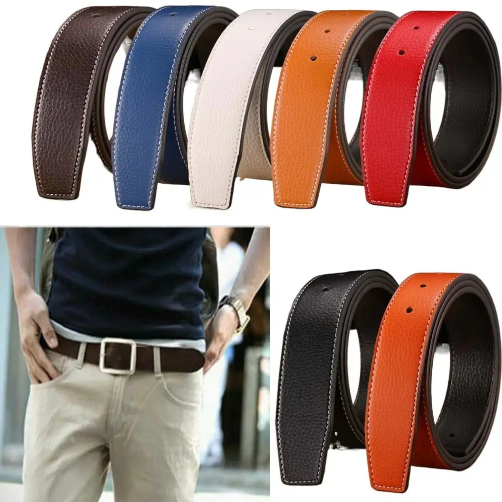 3.7cm Genuine Leather No Buckle Belt Trouser Jeans Belt Men Leather Belt Strap Decor Decorative Trousers Waistband Replace Strap