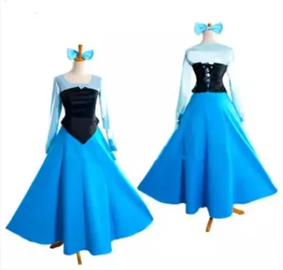 Anime Mermaid Ariel Princess Cosplay Costumes For Adult Long Sleeve Waist Princess Dress Girls Stage Performance Party Costume