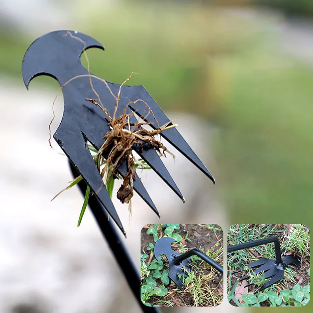 Garden Weeder Manganese Steel Grass Rooting Loose Soil Rake Ergonomic Handle Weed Extractor Sturdy V-shaped Fork Gardening Tools