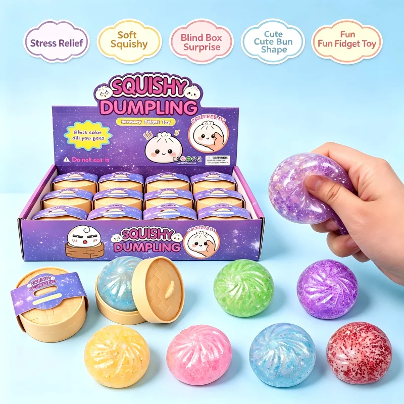 Mini Squeeze Stress Relief Dumplings in Boxes, Soft and Transparent TPR Toys, Sensory Squeeze Stress Relief Toys