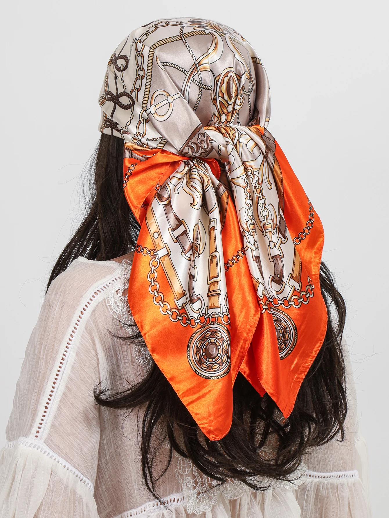 Luxus Marke Platz Silk Schals Frauen Hijab Schals Drucken Kopftuch Femme Kopf Schal Foulard Bandana Strand Pareo 90 cm – Detail 8