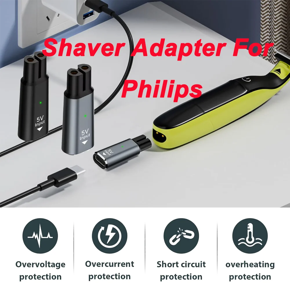 Type-C Shaver Charger Adapter For Philips Norelco One Blade 360 QP2724 QP2834 QP4530 QP1924 QP1324 MG7910 MG9510 S5880 S5885