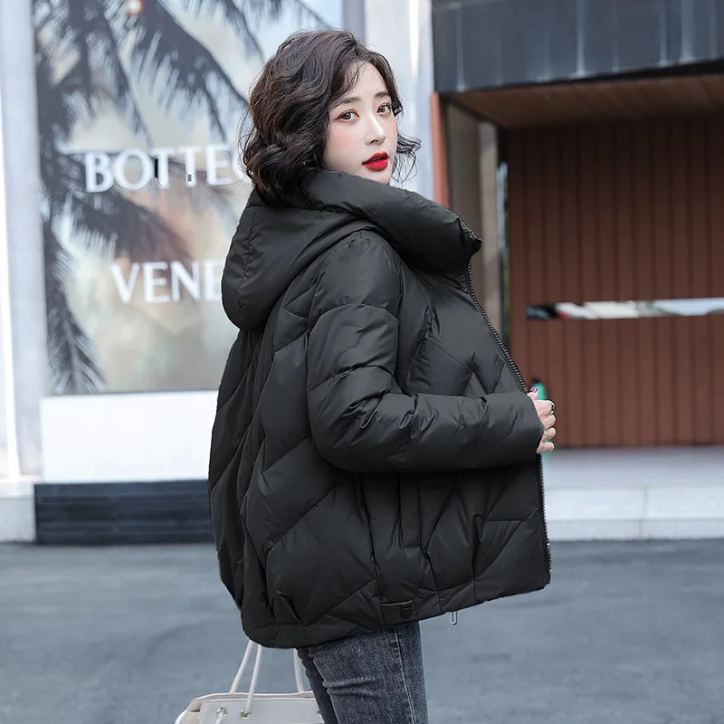 Women's Short Winter Cotton Jacket Warm New Loose Hooded Thick Cotton Coat Trendy Quilted Cotton Padded Jacket Parkas Clothing