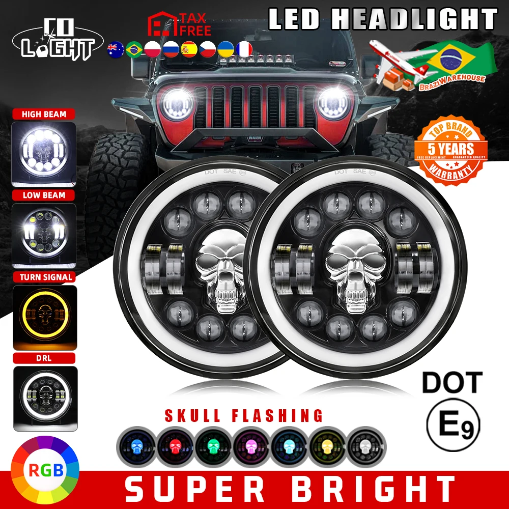 

CO LIGHT Car 7 Inch Led Headlight Hi/Low H4 Halo Angle Eyes DRL Dot E9 For OffRoad 4x4 Lada Niva Moto Headlamp 12V 24V