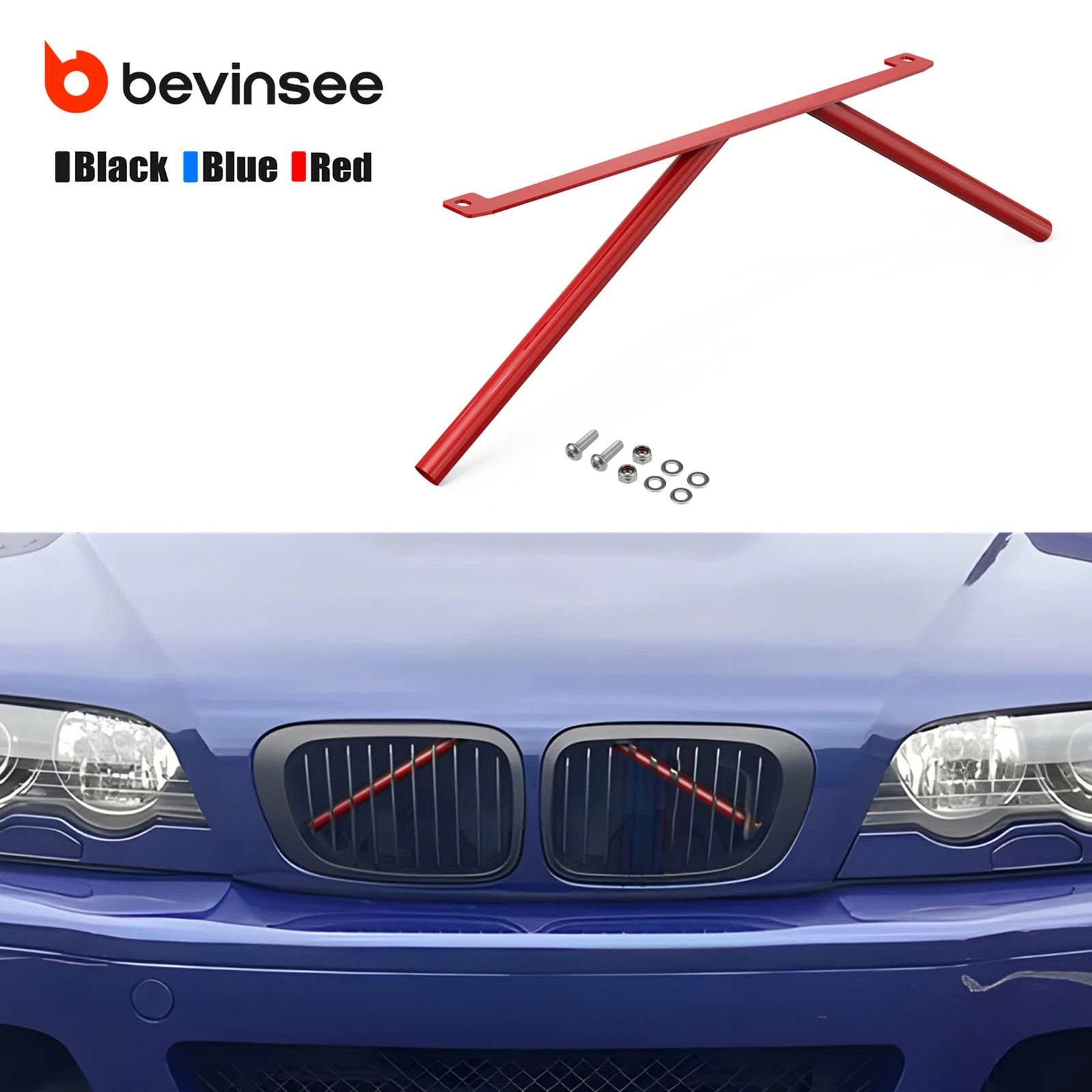 

BEVINSEE Kidney Struts Kidney Struts Rods Tuning V Brace for BMW E46 323i 325i 328i 330i 1999-2006