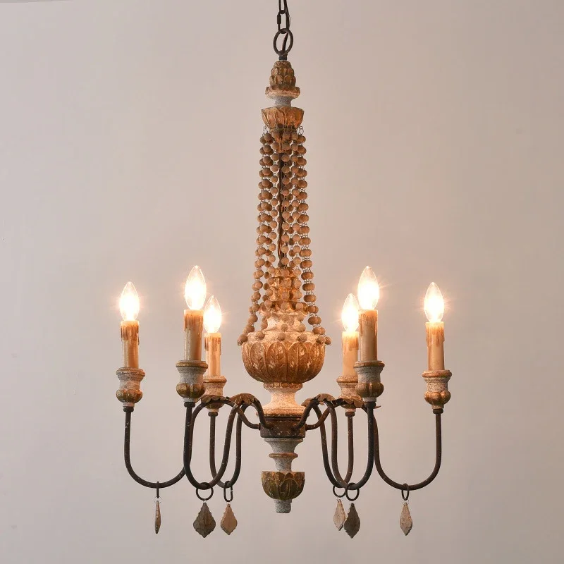 

American Rural Retro Vintage Wood Chandeliers Living Room Dining Room Pendant Lamp Bedroom Kitchen Lighting Fixtures