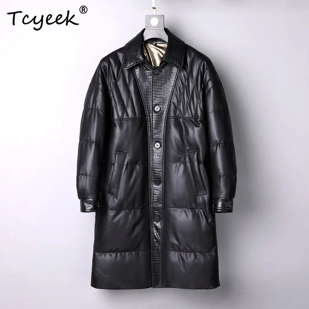 Tcyeek Sheepskin Real Leather Jacket Men 90% Goose Coats Winter Autumn Clothes Mens Coats Fox Fur Collar Jaqueta De Couro 2025