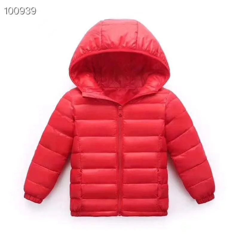 Autumn Kids Down Jackets Winter Boys Girls Thin Warm Outerwear Children Clothes Teen Solid Hooded Zipper Coats 2-12 Years