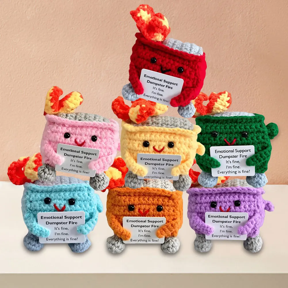 Emotional Support Dumpster Fire with Encouraging Card Positive Crochet Dumpster Fire Funny Gifts for Friends Coworker