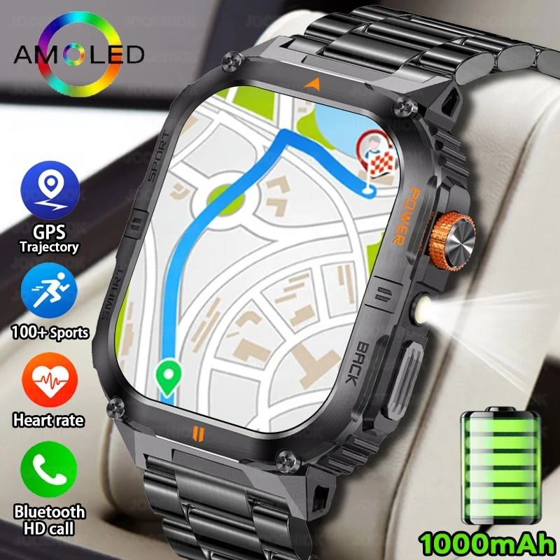 

New 1000mAh Military Outdoor Smart Watch Men LED flashlight IP68 Waterproof GPS Sports 2.01-inch Bluetooth Call Smartwatch 2025