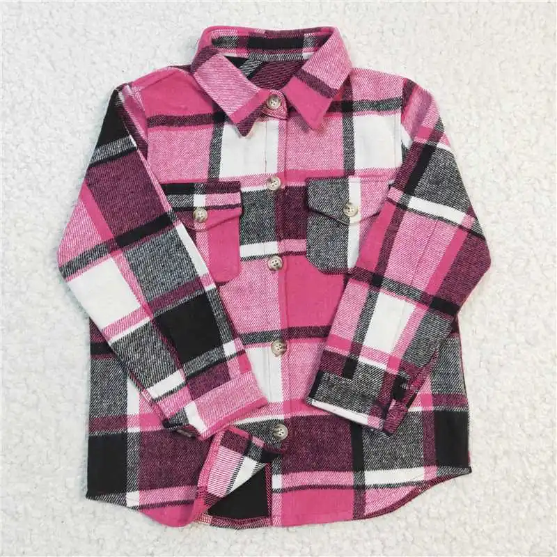 

Wholesale girls Autumn And Winter Long-sSeeved Multi-Element Tops With Bright Colors Plaid Series With Pockets