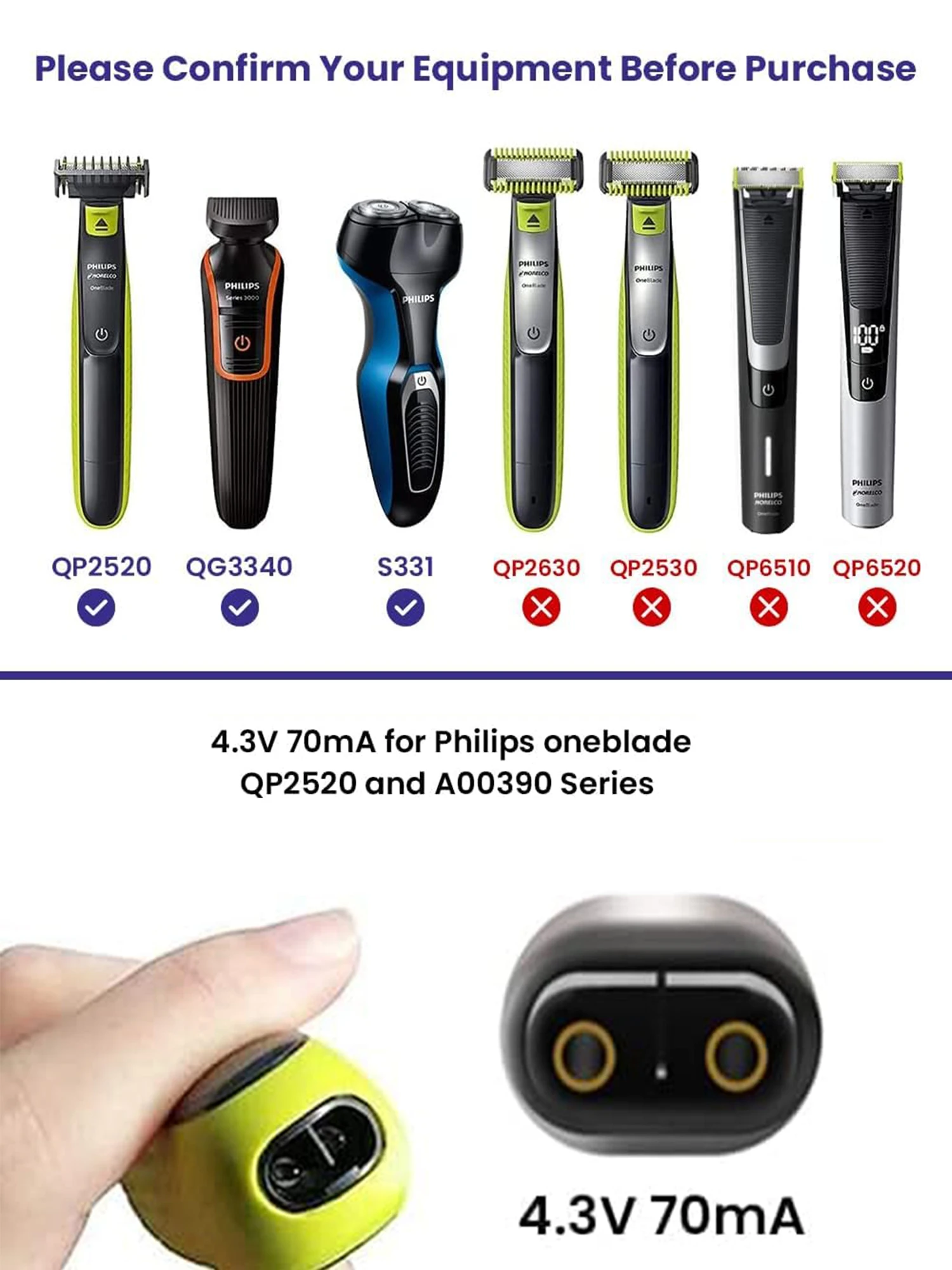 4.3V USB Type-C Charger A00390 Cable For Philips OneBlade QP2520/21/23/72/10/11/33/3340 MG3740 RQ310 320 330 338 350 Shaver