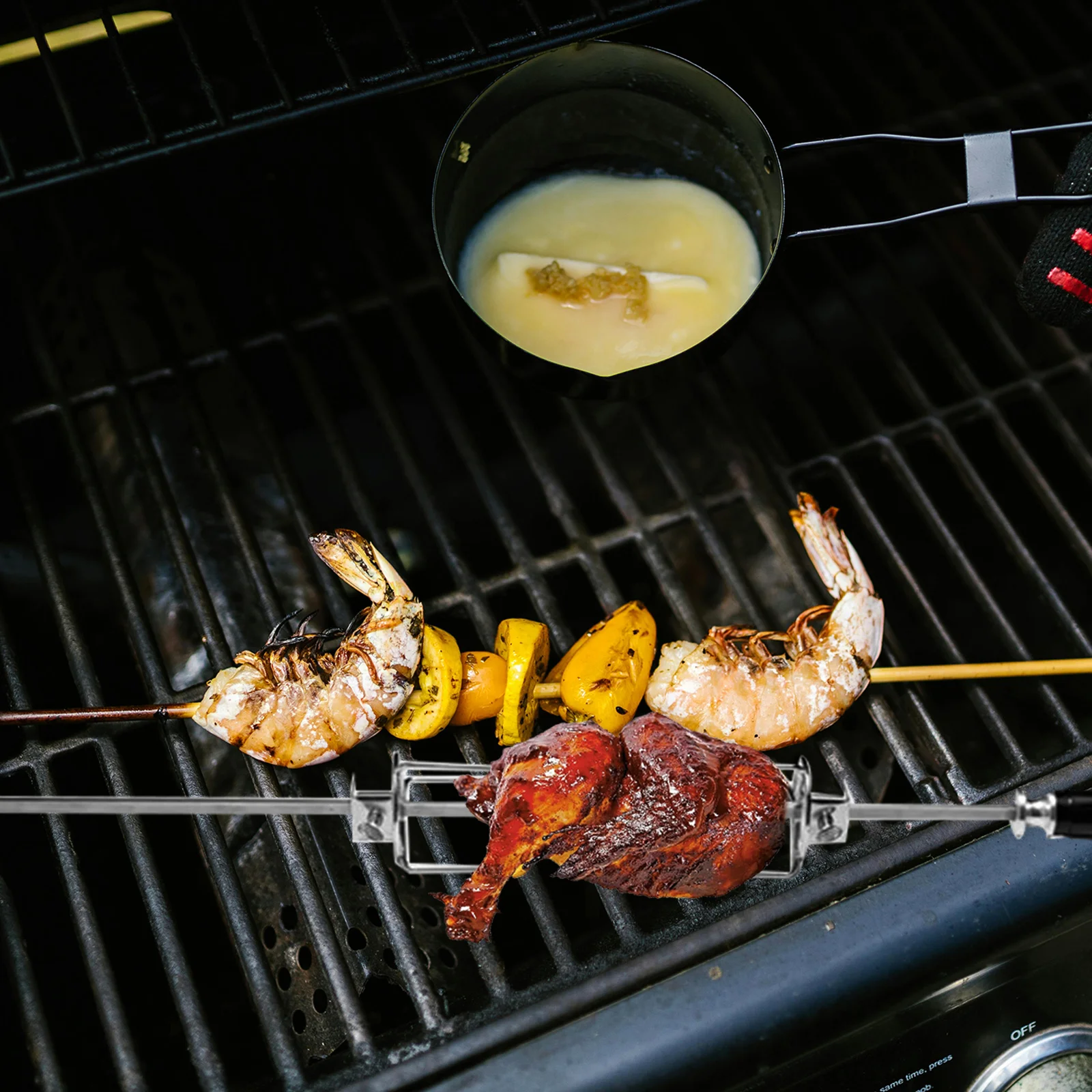 

2Pcs Stainless Steel Rotating Roast Chicken Forks Bbq Grill Tool Durable Easy Wash High Temp Resistant Practical Kitchen Gadget