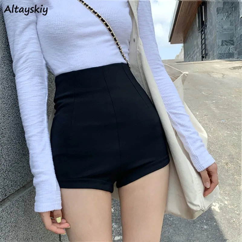 

Black Shorts Women High Waist Simple Slim A-line Summer Stretchy Korean Fashion All-match Basics Hot Girls Stylish Trendy 5XL