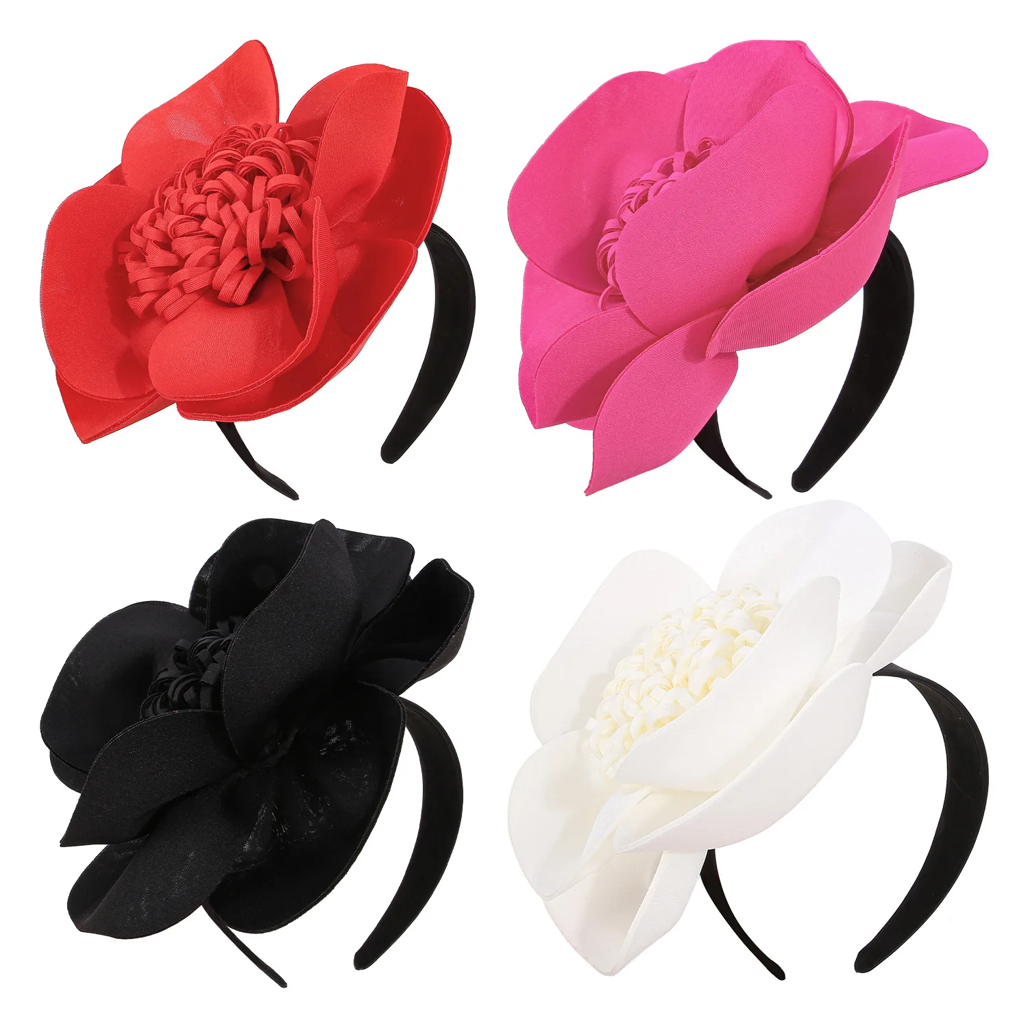 

Handmade Camellia Flower Large Fabric Hairbands Fascinator Headpiece Luxury 3D Flower Evening Fancy Party Cocktail Fascinators