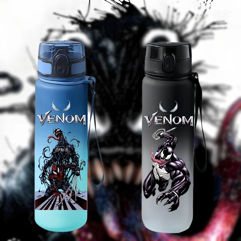 Image of Marvel Venom Gradient Wasserflasche mit Klappverschluss, tragbar, großes Fassungsvermögen, Sportwasserbecher mit Trageband, Geburtstagsgeschenk