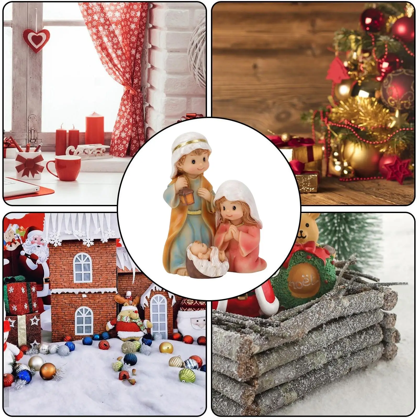 Holy Family Statue Resin Christmas Desktop Figurine Decor Nativity Scene Sculpture Decor For Bookcase Window Sill Bookshelf