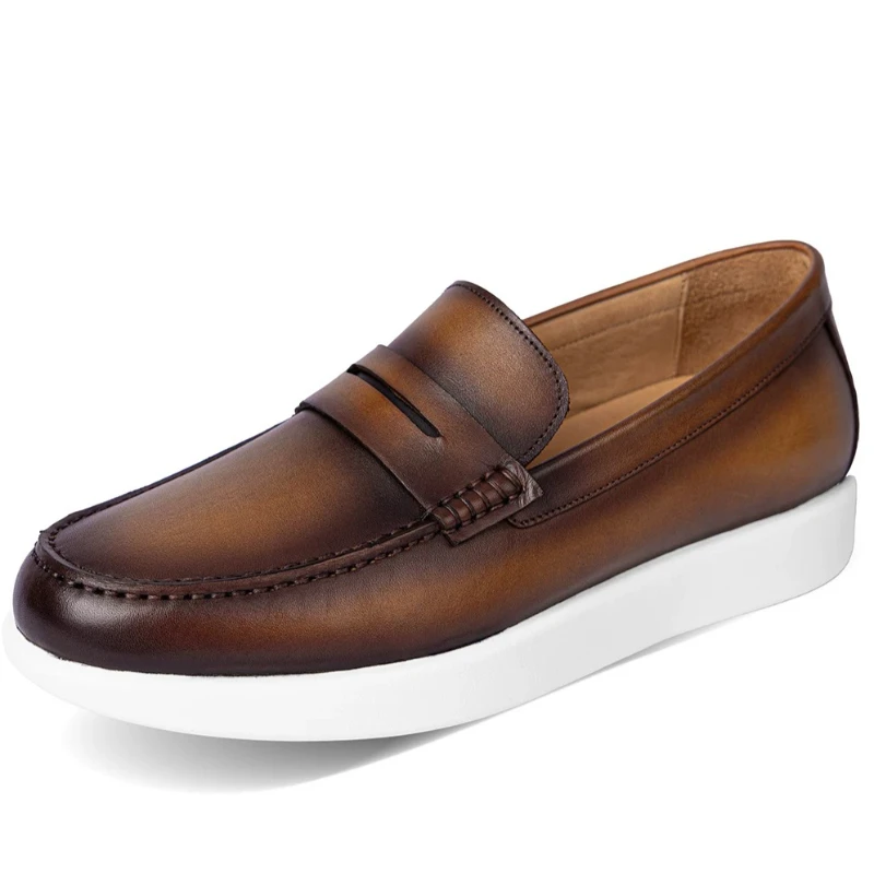 Genuine Leather Loafers Breathable Men's Casual Sports Shoes Business Comfortable Luxury Thick Soled Height Increasing Shoes Man