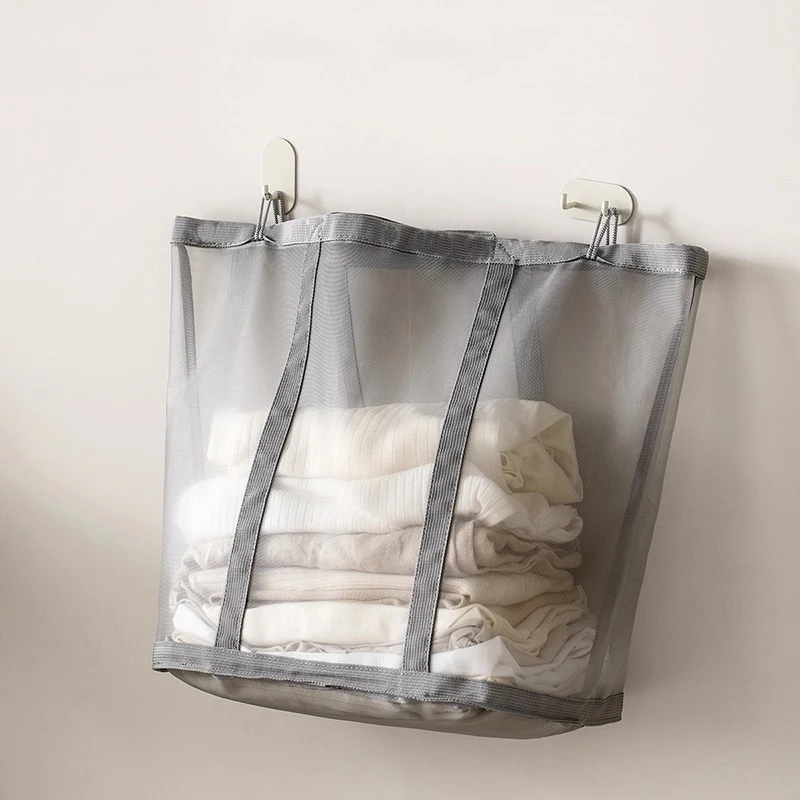 

Breathable Mesh Laundry Basket Large Capacity Foldable Wall-Mounted Dirty Clothes Organizer Bag Bathroom Laundry Basket